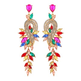 Geometric Crystal Flower Dangle Statement Earrings Colorful CZ Rhinestone Musical Notes Chandelier Drop Large Studs Earring Fashion Jewelry Gifts for Women Girls Bridal Wedding (Colorful)