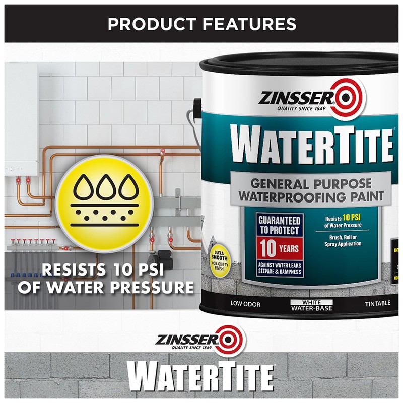 Zinsser 369381 WaterTite General Purpose Waterproofing Paint, Gallon, White