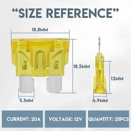 Innfeeltech 25 Stück Standard-Autosicherung, Flachsicherung 20A mit 2 Plastikklammern für Auto, LKW und Motorrad