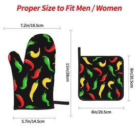 Hot Chili Peppers Oven Mitts and Pot Holders Set of 4, Oven Mittens and Potholders Heat Resistant Gloves for Kitchen Cooking Baking Grilling BBQ