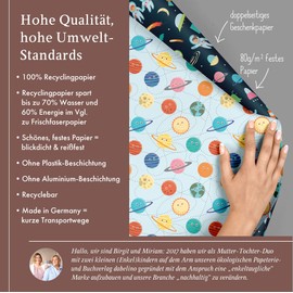 dabelino® Children's Wrapping Paper Set "Space/Astronaut" for Boys and Girls: 4x Sheets + 1x Map (Space, Rocket, UFO, Astronomy, Birthday, Recycled Paper, Blue)