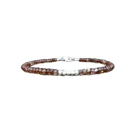 LKBEADS Unisex andalusite 3-4 mm rondelle smooth beads 7 inch stacking bracelet with 925 sterling silver - silver plated clasp, Stone Sterling Silver Metal, andalusite