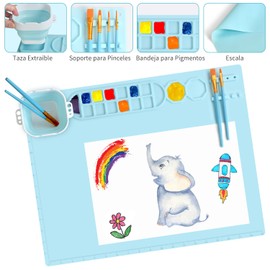 Alfombrilla de Silicona para Pintar, Tapete de Silicona para Manualidades, Tapete de Arte de Silicona Antiadherente con Taza de Limpieza Desmontable para Arte, Pintura, Arcilla Creaciones de Bricolaje