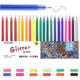 HUJUGAKO Gel Pen Glitter Gel Pens 0.8-1.0MM Tip Pens with 150% More Ink for Adults Coloring Books Drawing Doodling Crafts Scrapbooks Bullet Journaling 24 Color