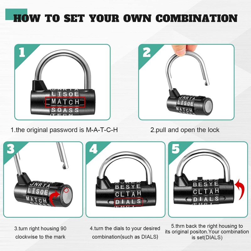 Shimeyao 4 Pcs 5 Letter Combination Lock Heavy Duty Gym