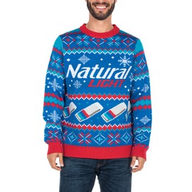 Tipsy Elves Ugly Christmas Sweaters for Men - Colorful and Funny Men's Christmas Sweaters - Festive Holiday Pullovers - Men's Hilarious Blue Natural Light Christmas Ugly Sweater Size Small