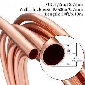 BELLA BAYS Copper Tubing 1/2" OD x 0.445" ID x 20 ft, 99.9% C12200 ASTM B280 Refrigeration ACR Tubing Seamless Soft Coil Round T2 Pure Copper Tube for HVAC System, Refrigerator, Industry, DIY