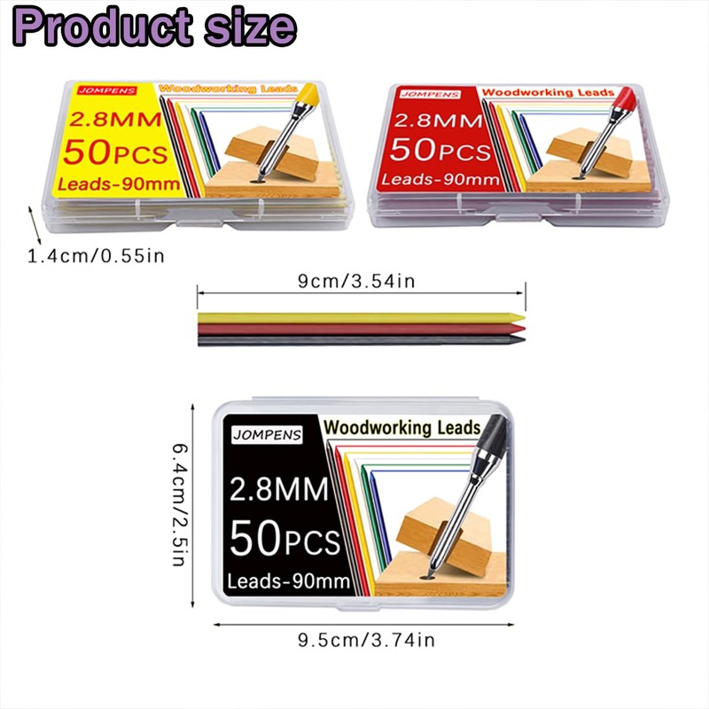 JOMPENS 50PCS 2.8 mm Pencil Refills,Carpenter Mark Lead Refill,High-Capacity 50-Pack