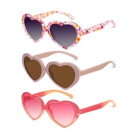 QALLY Kids Sunglasses Polarized Heart-Sunglasses: Toddler girls Sun Glasses with UV Protection for Youth Child 3Pack Age 3-12