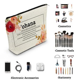 YULUENZE Inspirational Gifts Ohana Definition Makeup Bag Hawaiian Souvenir Toiletry Pouch with Zipper Appreciation Birthday Christmas Gift for Women Families Aunt Grandama Sisters