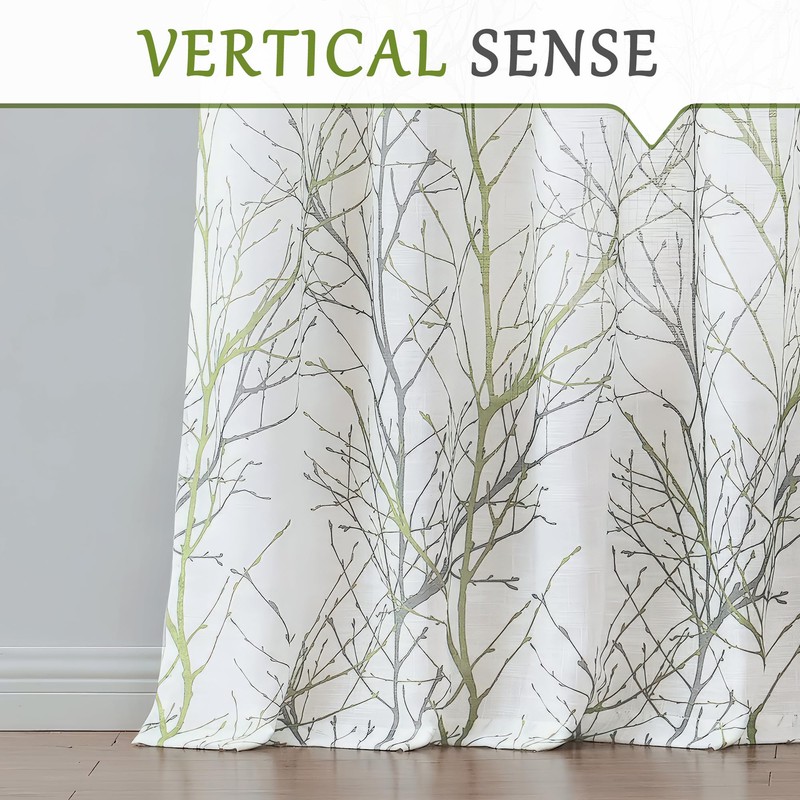 FMFUNCTEX Linen Semi Sheer Curtains for Bedroom, Sage Green White