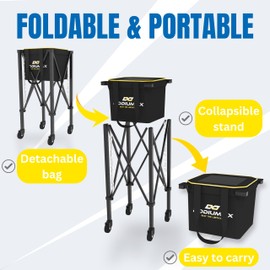 PodiuMax Pickleball Tennis Ball Caddy, 100 Pickleball Ball Capacity Wheeled Cart with Side Pockets