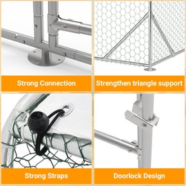 Large Metal Chicken Coop, Chicken Runs for Yard with Cover, Large Chicken Pen with Double Door, Walk in Chicken Coop for Outdoor Farm Yard (6.5'L x 9.8'W x 6.6'H)