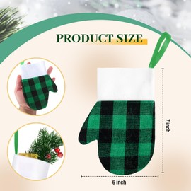 Realspring 12 Pcs 7 Inch Mini Christmas Stockings Hanging Small Stockings Christmas Mitten Stocking Decorations Christmas Stockings with Cuff for Xmas Tree Decor Family Presents Fill(Black Green)