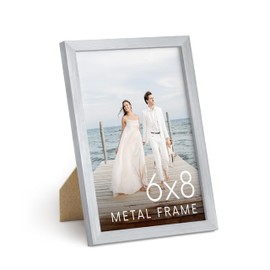 HAUS AND HUES 6x8 Silver Metal Picture Frame - Premium Aluminum Photo Display with Vertical Hanging & Tabletop Stand (6x8 in, Silver, Set of 1)