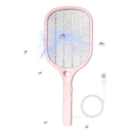 Electric Fly Swatter Racket 3000V Bug Zappers, Mosquito Zappers USB Rechargeable, 1200mAh Mosquitoes Killer Lamp & Fly Zappers with 3 Layer Safety Mesh for Home, Bedroom, Kitchen, Patio (1, Pink)