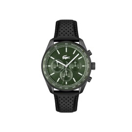 Lacoste Boston Men's Chronograph Watch, Leather Wristband, Water Resistant up to 5 ATM/50 Meters, Classic Watch for Men, 42mm