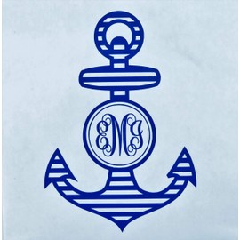 Custom Initial Monogram Vinyl Decal Bumper Sticker, for Tumblers, Laptops, Car Windows - Nautical Anchor Design