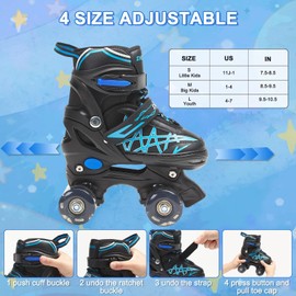 SHDSL 4 Size Adjustable, All 8 Light Up Wheels for Boy's Girls Roller Skates Shine, Fun Illuminating for Kids Beginners patines para niñas S