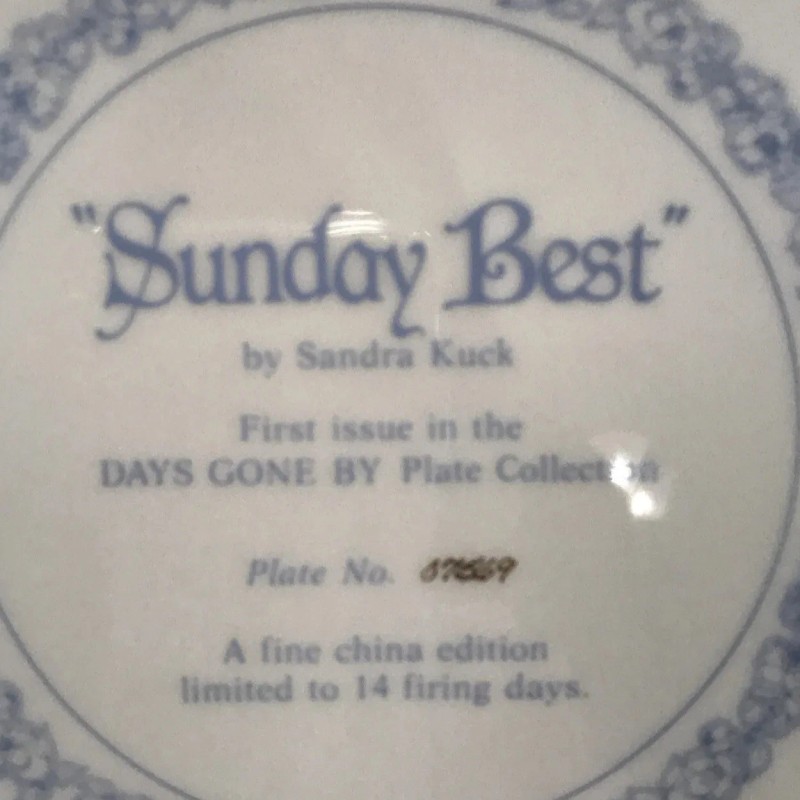 Reco Vintage Collector Plate Sandra Kuck Sunday Best Days Gone