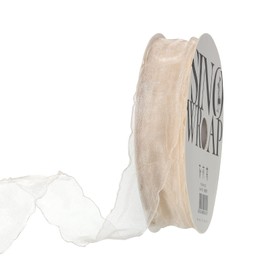 MECCANIXITY 1 Inch Wide Sheer Wired Organza Ribbon Pastel Shimmer Chiffon Ribbons Cream White 20 Yard Lotus Leaf Edge for Gift Wrapping Bouquet Wedding Bows