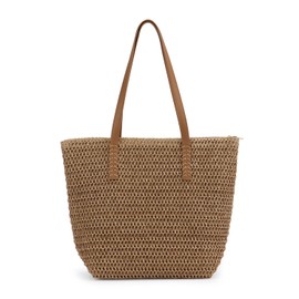 LHHMZ Women Straw Shoulder Bag Large Summer Beach Tote Bag Weave Handmade Straw Bags, 01-brown