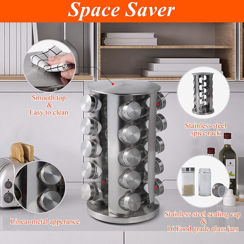 DOUBLE 2 C Revolving Spice Rack with 20 Jars, Rotating