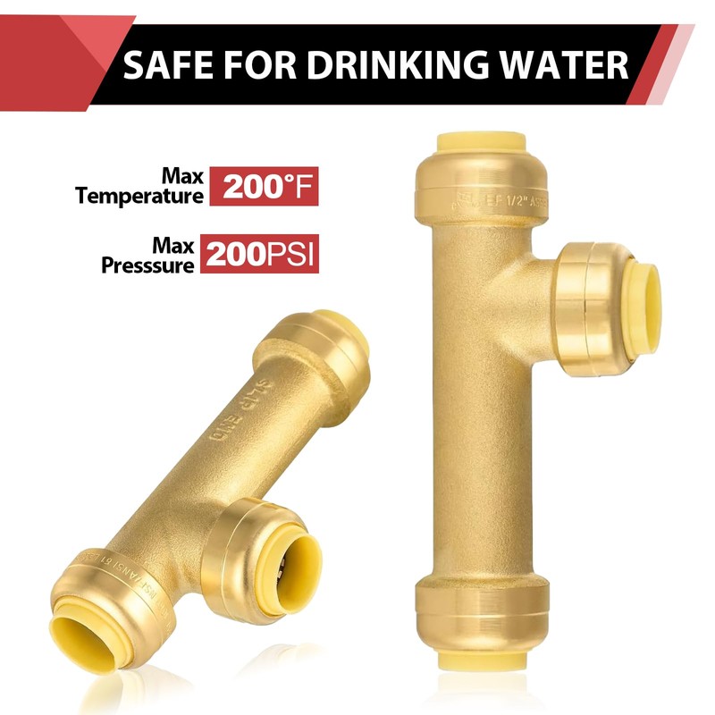 (Pack of 2) EFIELD 1/2-Inch Slip Tee Push-Fit Brass Fittings