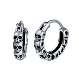 Yumilok Creative Skull Stainless Steel Earrings Hoops for Men Vintage Creole Earrings Diameter 1cm Accessories Fashion Jewellery for Teenager