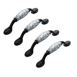BOZONLI 4 Pack Ceramic Handles, Cupboard Handles, Door Knobs Drawer Handles Cabinet Drawer Cupboard Kitchen Ceramic Pull Handle, Black+Crackle Ceramic, 96mm