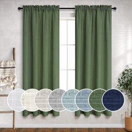 Olive Green Curtains 63 Inch Length for Living Room 2 Panel Rod Pocket Linen Light Filtering Semi Sheer Loden Curtain for Dining Room Boys Bedroom Kids Baby Nursery Kitchen Modern Farmhouse Boho Decor