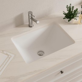 Lavie Craft Undermount Bathroom Sink,18" x 13" Rectangle Porcelain Finish Bathroom Sink Deep Basin with Overflow, White Ceramic Modern Lavatory Vanity Sinks Mounted Under the Counter