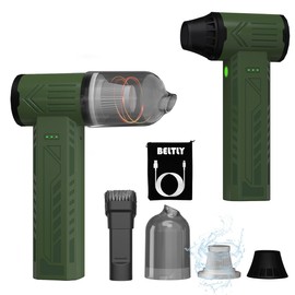 Tool-Grade Electric Air Duster, Rechargeable Dust Blower with 180,000 Super Power Brushless Motor, 2-in-1 Blow & Vacuum Cleaner, Cordless Leaf Blower for Car, Computer, Home, Patio Cleaning (Green)