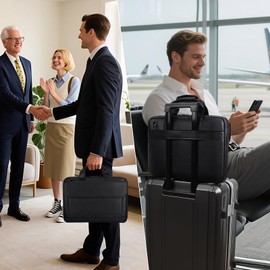 Masa Kawa Leather Briefcase for Men Slim 15.6" Laptop Bag Waterproof Crossbody Shoulder Messenger Computer Attache Case for Business Work, Black