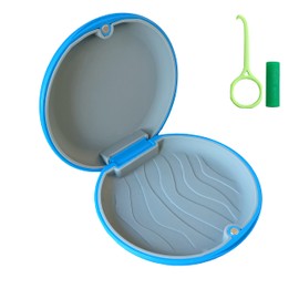 Alliph Cute Retainer Case Traveling Retainer Aligner Mouth Guard Portable Case with 1 Remover Tools 1 Chewies and Rubber pad (Blue+Grey)