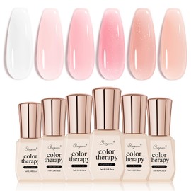 SHOYUM Icy Jelly Nude Pink Gel Nail Polish Set of 6 Transparent Milky White Colors Sheer Gel Polish x Kit for Salon Gel Manicure and Nail Art DIY at Home