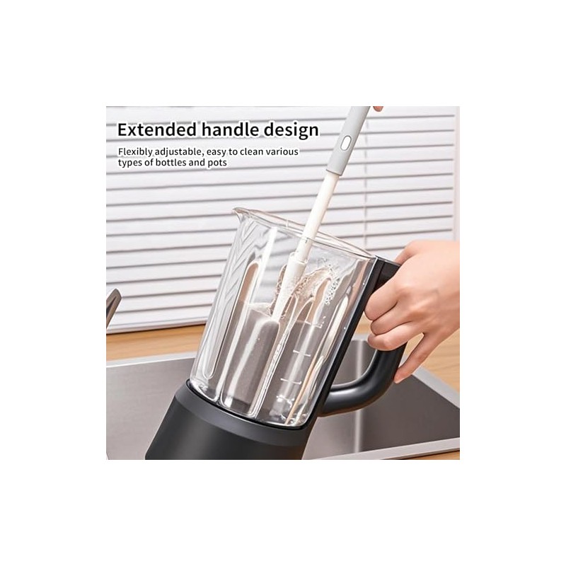 Sponge Bottle Brush Adjustable Long Handle Up to 14.5” 2-Pack