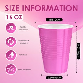 cssopenss 120 pcs 16 oz Light Pink plastic cups Pink plastic Disposable Cups 16 oz pink Party Cups for drinking Tastings served Snacks Barbecues Picnics