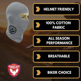 warrior gears 100% Cotton Balaclavas for Men, Breathable and Windproof Ski Mask Balaclava Women, Motorcycle Balaclava ski mask, Ski Face Mask and Neck Warmers - Grey