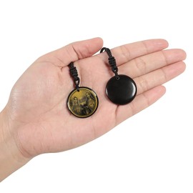 KYEYGWO Sacred Heart of Jesus and Virgin Mary Necklace Spiritual Crystal Religious Necklaces Holy Spirit Christian Catholic Faith Jewellery Gifts for Men Women, Black Obsidian