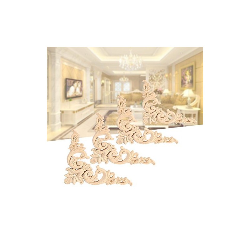4Pcs Rubber Wood Carved Corner Onlay Applique Furniture Unpainted DIY