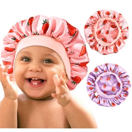 YANIBEST 2 Pcs Baby Satin Bonnet for Sleeping Kids Double Layer Sleeping Caps for Toddler Silk Bonnet Elastic Wide Band
