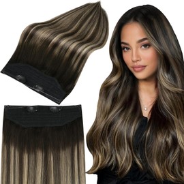 Full Shine Hair Extensions for Women One Piece Wire Hair Extensions Real Human Hair 16 Inch Straight Hair Extensions Color 1B/27/1B Black Mix Honey Blonde Adjustment Headband Clip in Hair Extensions