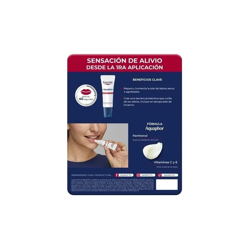 Bálsamo Reparador De Labios Aquaphor Eucerin 3 Pza/10 Ml C/u