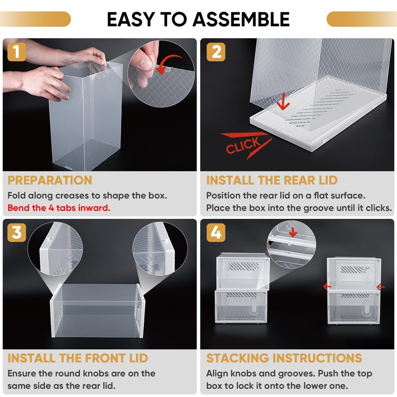 BALEINE 12 Pack Stackable Shoe Storage Boxes Fit Size 11,