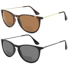 Yogo Vision Gafas de sol bifocales para hombres y mujeres, 2 unidades, protección UV400, unisex, para lectores de sol, La Habana Negra/Marrón, 57-20-140