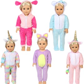 SOTOGO 5 Sets Baby Doll Clothes Outfits Jumpsuits with Hats for 14 to 17 Inch Baby Doll, 43cm New Born Baby Doll, American 18 Inch Doll Clothes and Accessories