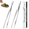 2 Pcs 12-Inch Stainless Steel Kitchen Tweezers, Dual-Tip Serrated Tongs