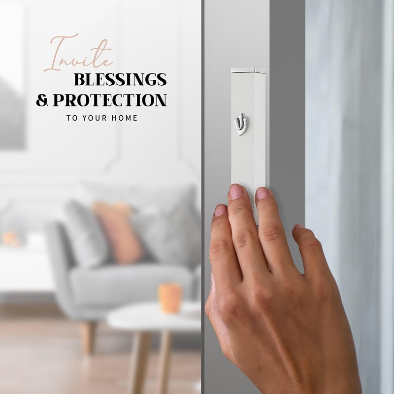SURI White Modern Mezuzah Case,Self Stick Mezuzah with Scroll for