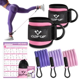 COFOF Ankle Resistance Bands w/ Cuffs, Ankle Bands for Working Out, Ankle Band Cuff for Kickbacks Hip, Leg Glute Exercise Equipment w/ Training Poster, Resistance Band w/ Ankle Cuffs for Women(Pink)